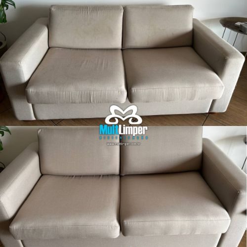 Limpeza de sofá, antes e depois