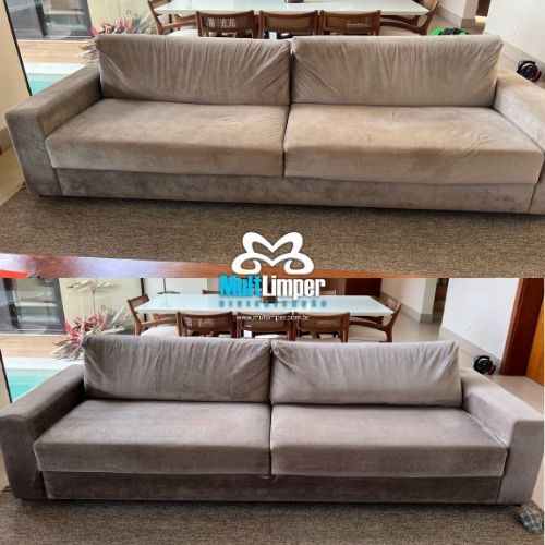 Limpeza de sofá, antes e depois